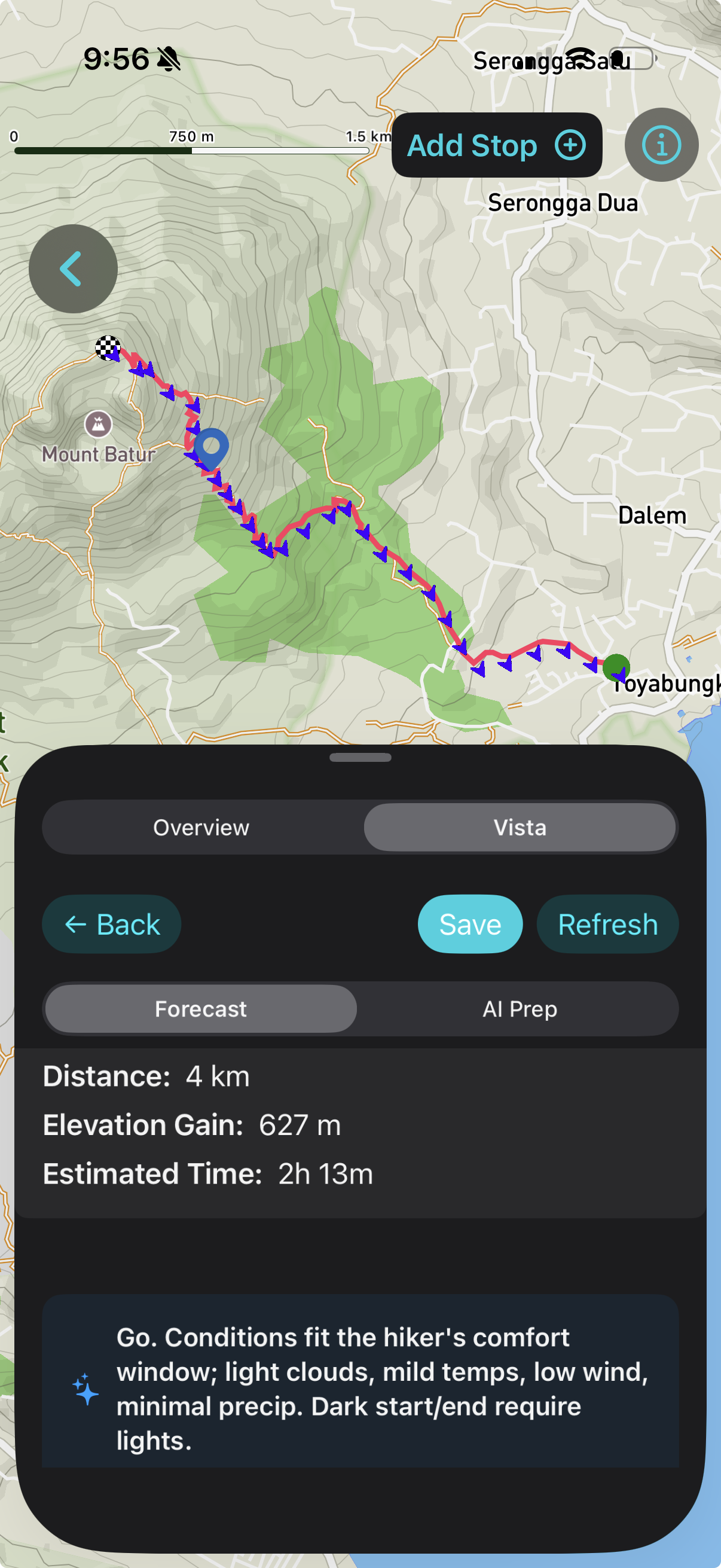 Vista route-based weather forecast